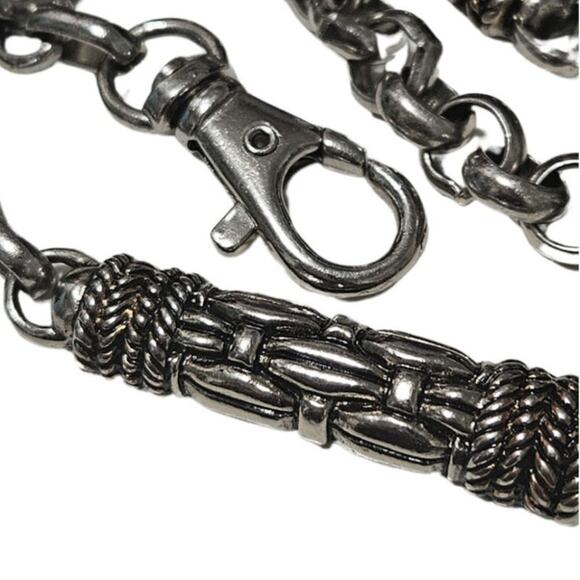 Vintage Woven Metal Design Chain Links Adjustable Heavyweight Belt Silver Tone - Picture 2 of 5